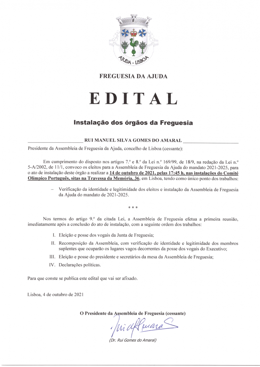 Instalação dos Orgãos da Freguesia da Ajuda (Tomada de Posse)